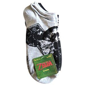 Legend of Zelda No Show Socks Black White Gray Nintendo Gamer Style Size 4‑10